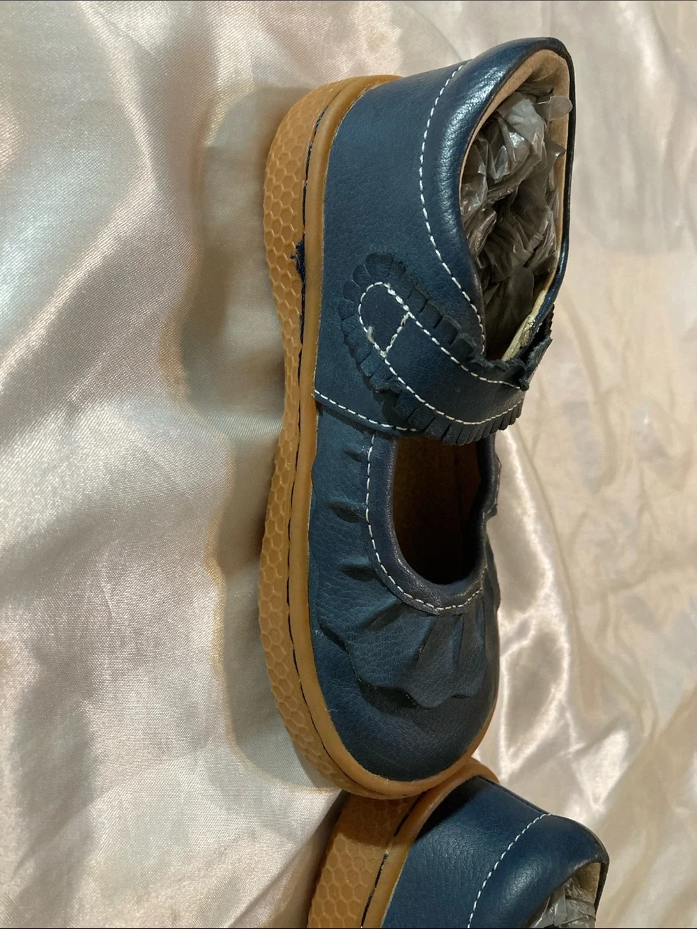 Livie & Luca Navy Mary Jane Shoes with Tan Sole